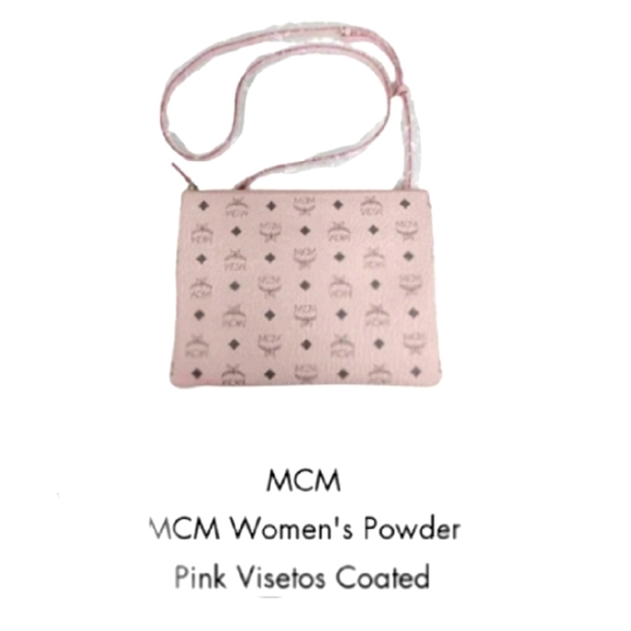 🌸 MCM Portuna Flat Visetos Coated Canvas in Powder Pink Pouch Crossbody Bag NEW - Picture 10 of 16
